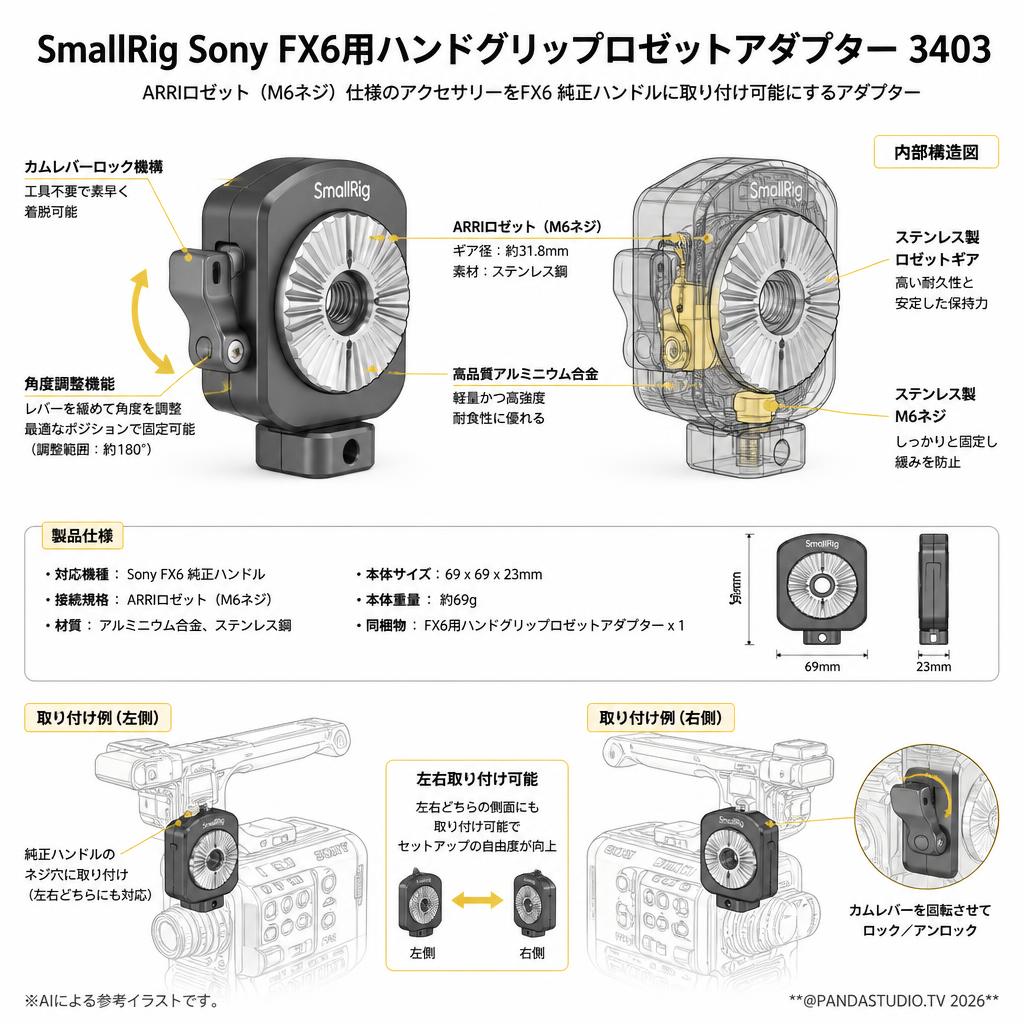 SmallRig Sony FX6用ハンドグリップロゼットアダプター 3403 スペック