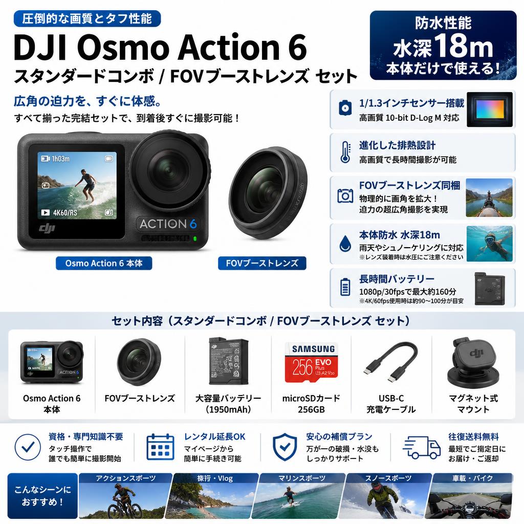 DJI Osmo Action 6 スタンダードコンボ / FOVブーストレンズ セット FAQ（よくある質問と答え）