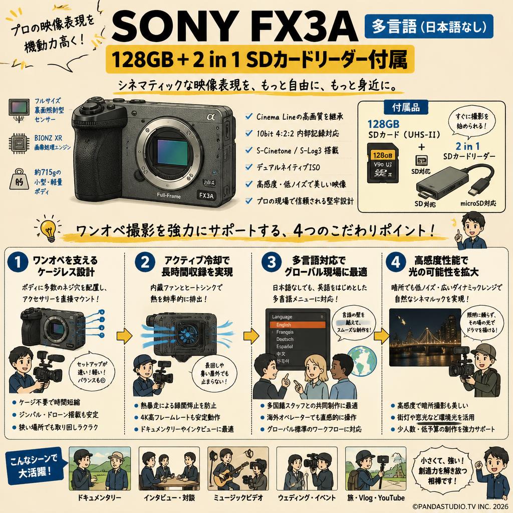 SONY FX3A（多言語 / 日本語なし）128GB ＋ 2 in 1 SDカードリーダー付属 概要