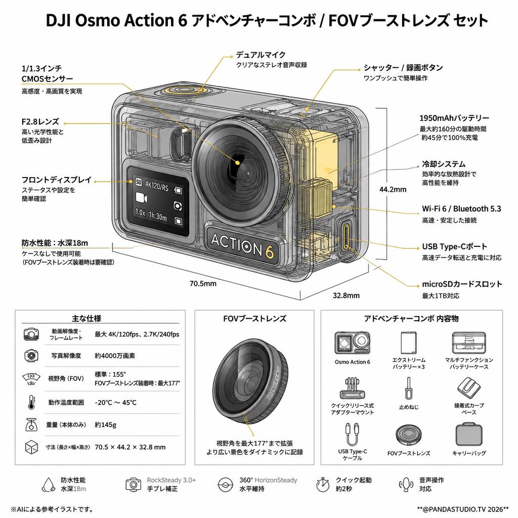 DJI Osmo Action 6 アドベンチャーコンボ / FOVブーストレンズ セット スペック
