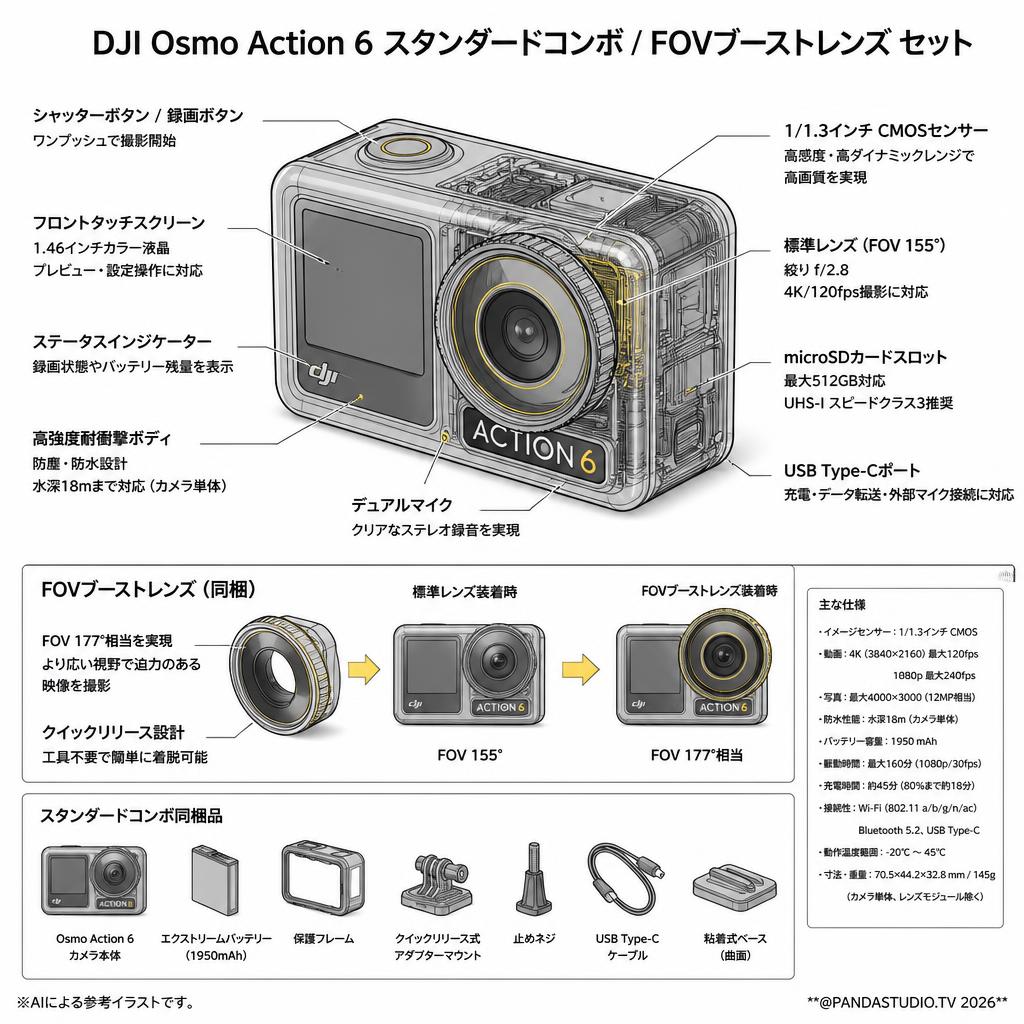 DJI Osmo Action 6 スタンダードコンボ / FOVブーストレンズ セット スペック