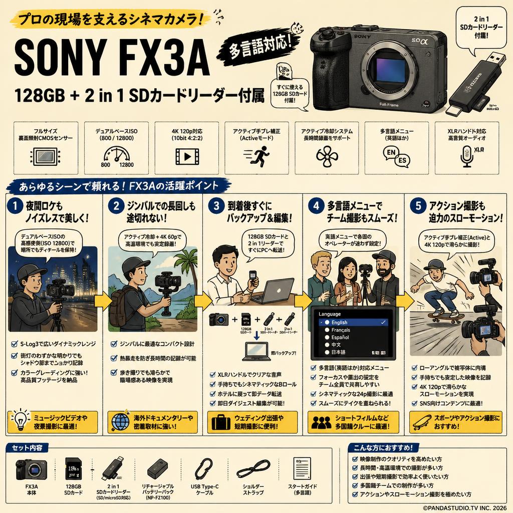 SONY FX3A（多言語 / 日本語なし）128GB ＋ 2 in 1 SDカードリーダー付属 用途