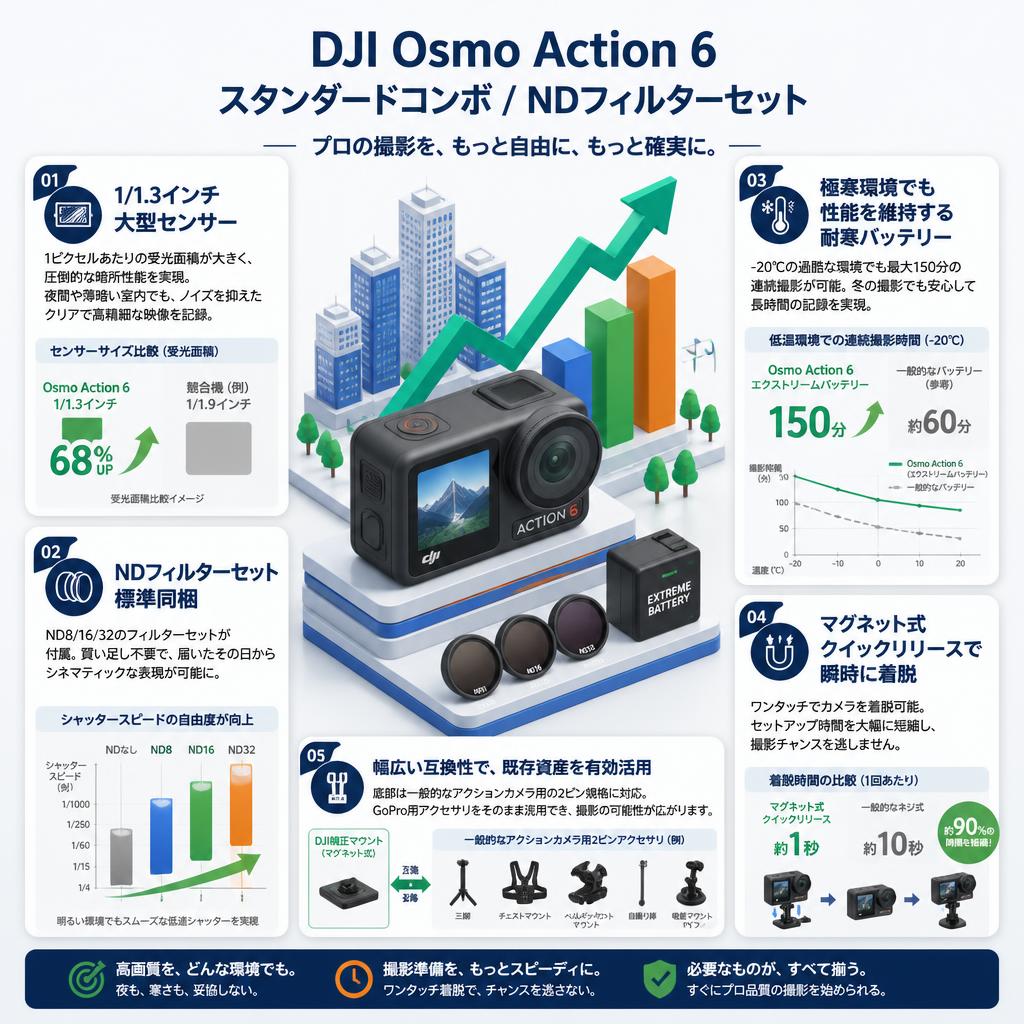 DJI Osmo Action 6 スタンダードコンボ / NDフィルターセット セールスポイント