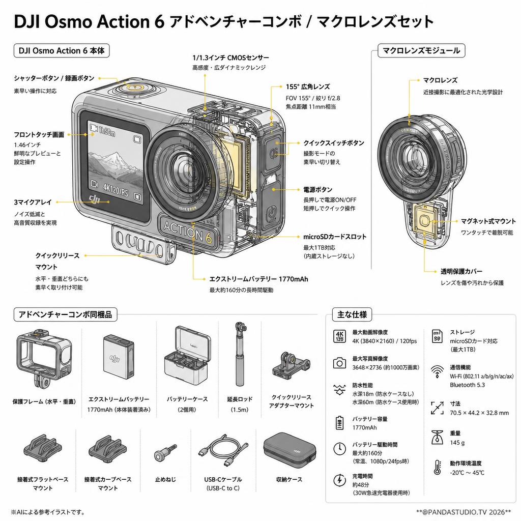 DJI Osmo Action 6 アドベンチャーコンボ / マクロレンズセット スペック