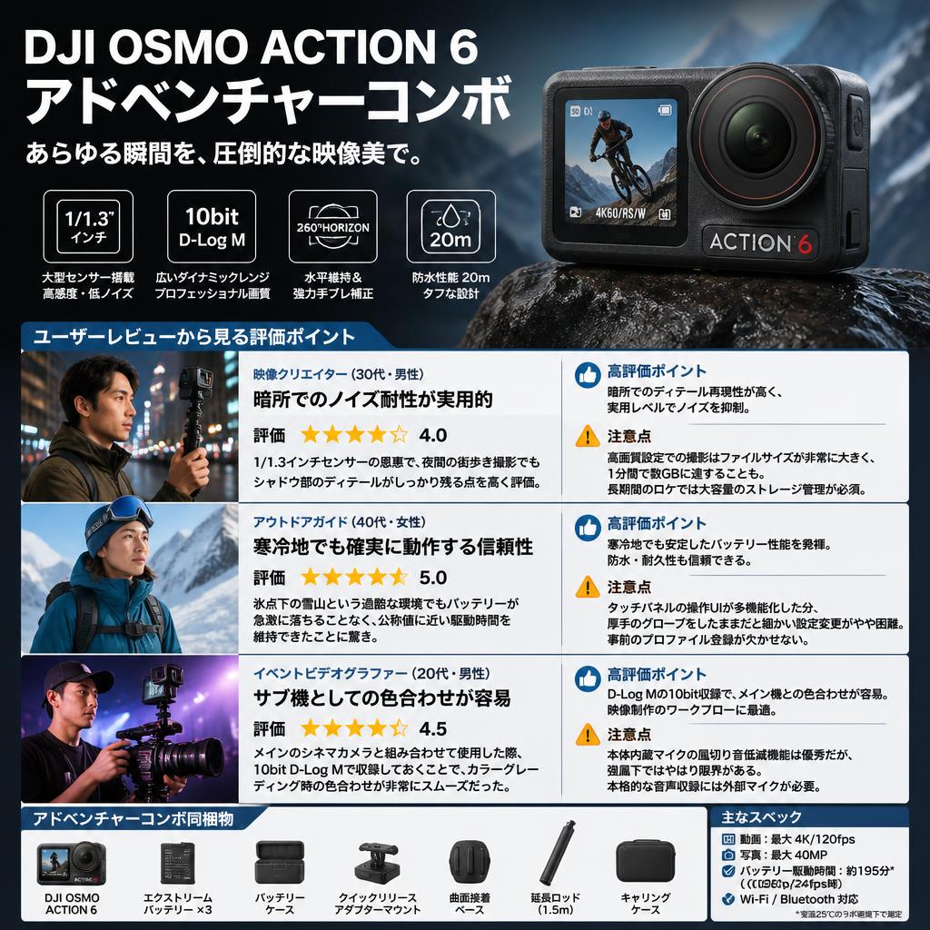DJI Osmo Action 6 アドベンチャーコンボ インターネット上のお客様の声（評判）