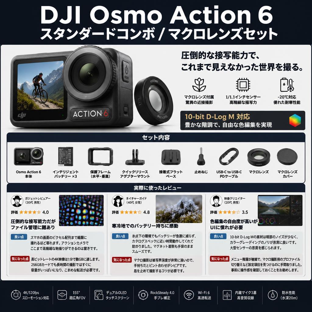 DJI Osmo Action 6 スタンダードコンボ / マクロレンズセット インターネット上のお客様の声（評判）