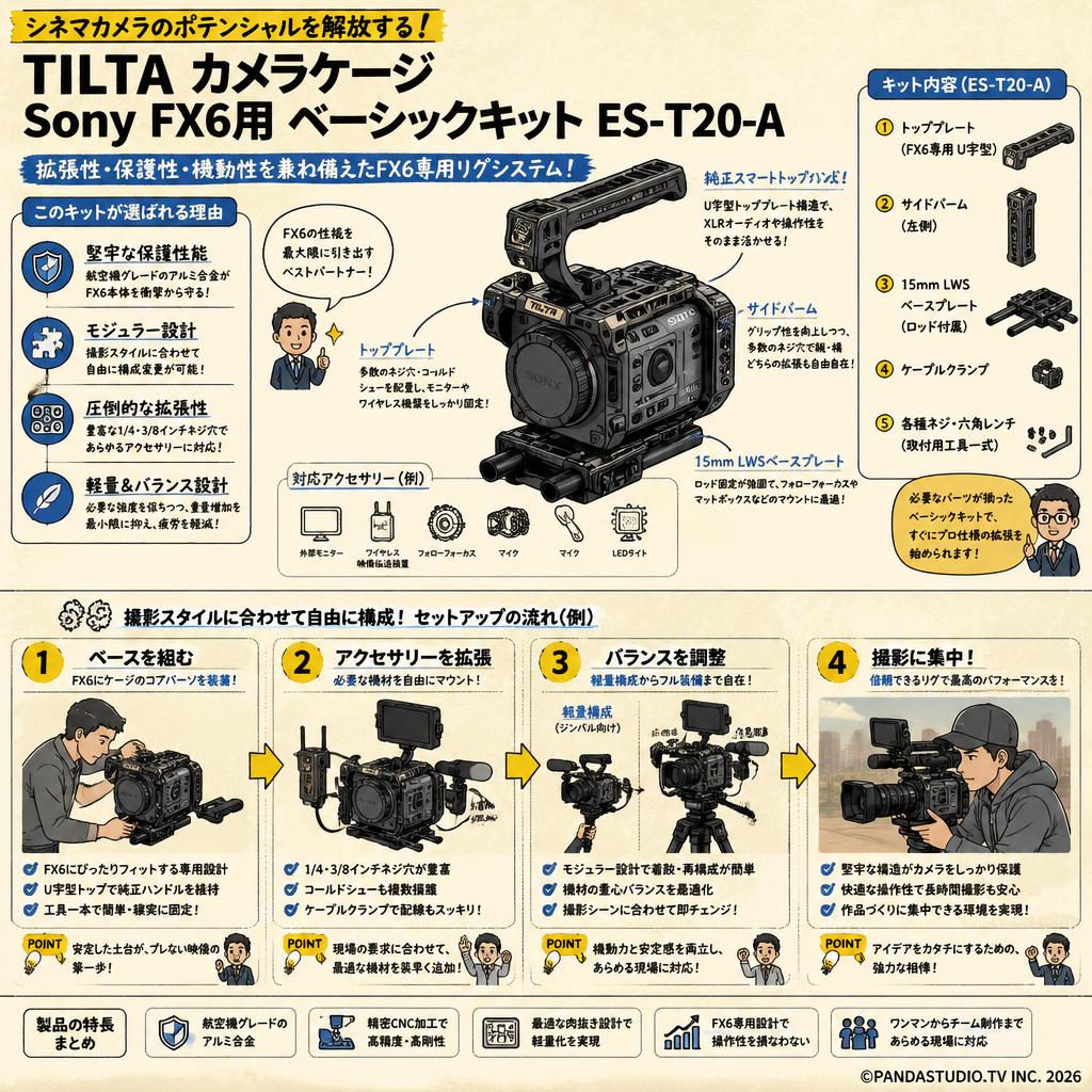TILTA カメラケージ Sony FX6用 ベーシックキット ES-T20-A 概要