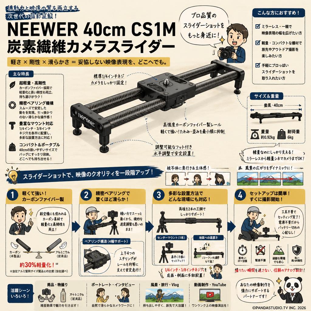 NEEWER 40cm CS1M 炭素繊維カメラスライダー 概要