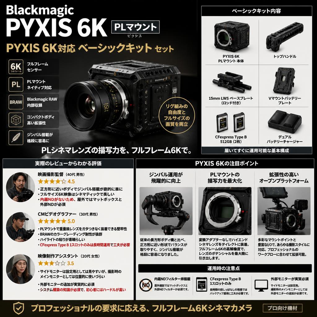 Blackmagic PYXIS 6K PLマウント ピクシス /  PYXIS 6K対応 ベーシックキット セット インターネット上のお客様の声（評判）