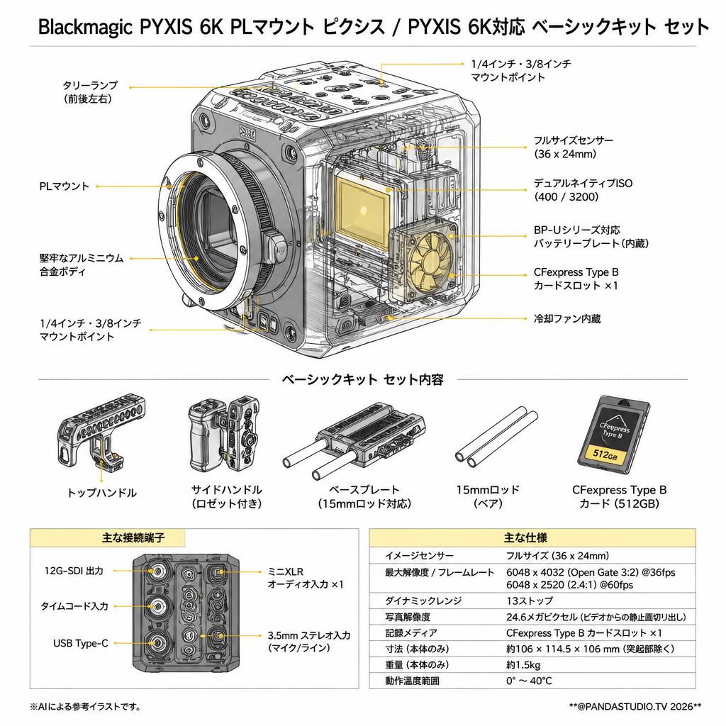 Blackmagic PYXIS 6K PLマウント ピクシス /  PYXIS 6K対応 ベーシックキット セット スペック