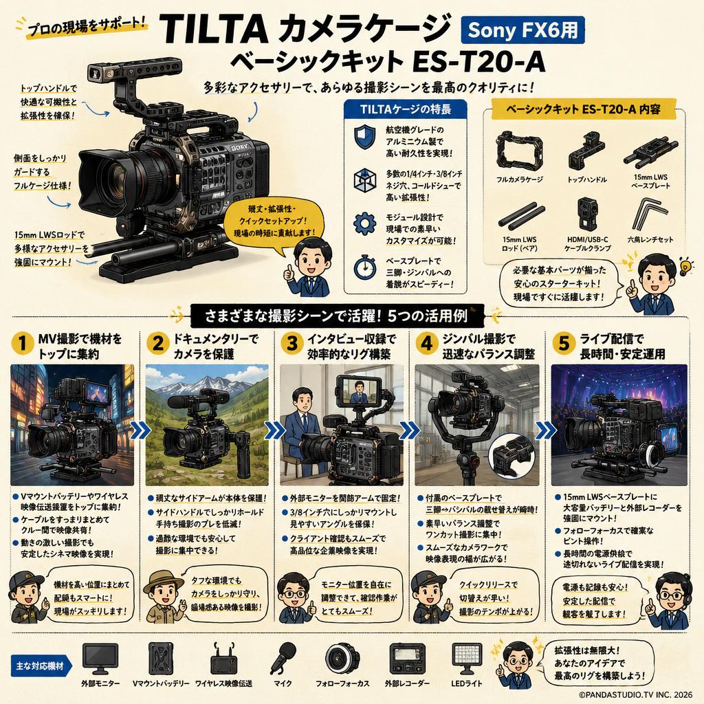 TILTA カメラケージ Sony FX6用 ベーシックキット ES-T20-A 用途