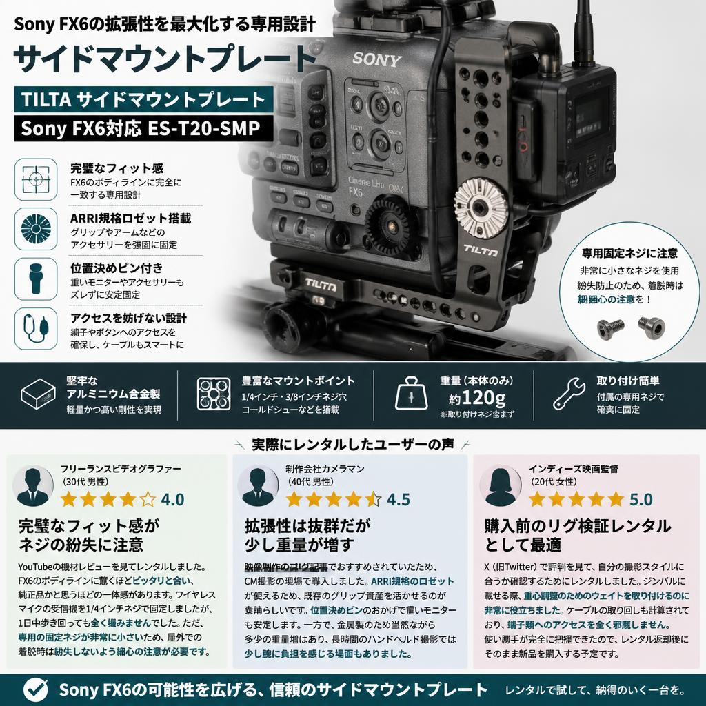 TILTA サイドマウントプレート Sony FX6対応 ES-T20-SMP インターネット上のお客様の声（評判）