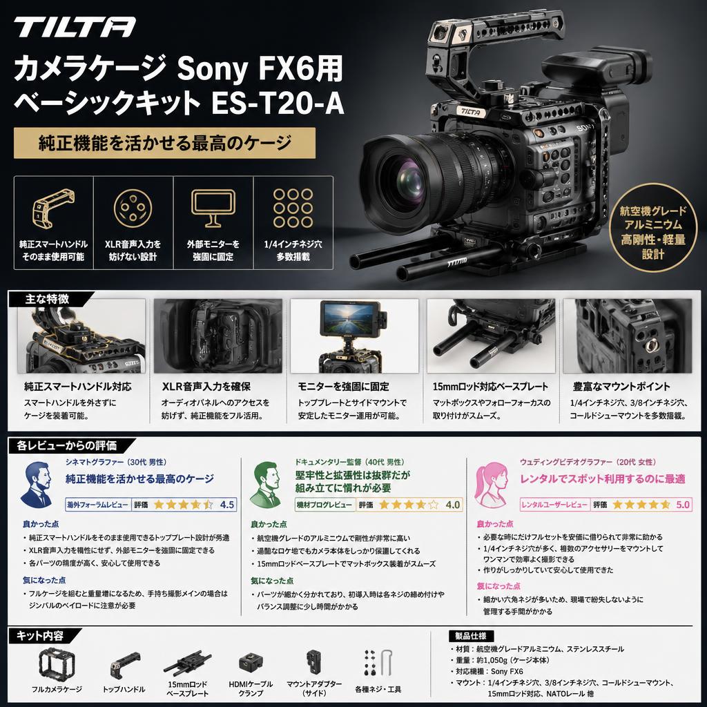 TILTA カメラケージ Sony FX6用 ベーシックキット ES-T20-A インターネット上のお客様の声（評判）