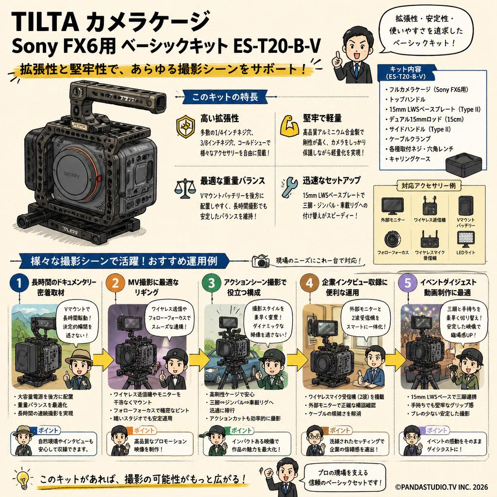 TILTA カメラケージ Sony FX6用 ベーシックキット ES-T20-B-V 用途
