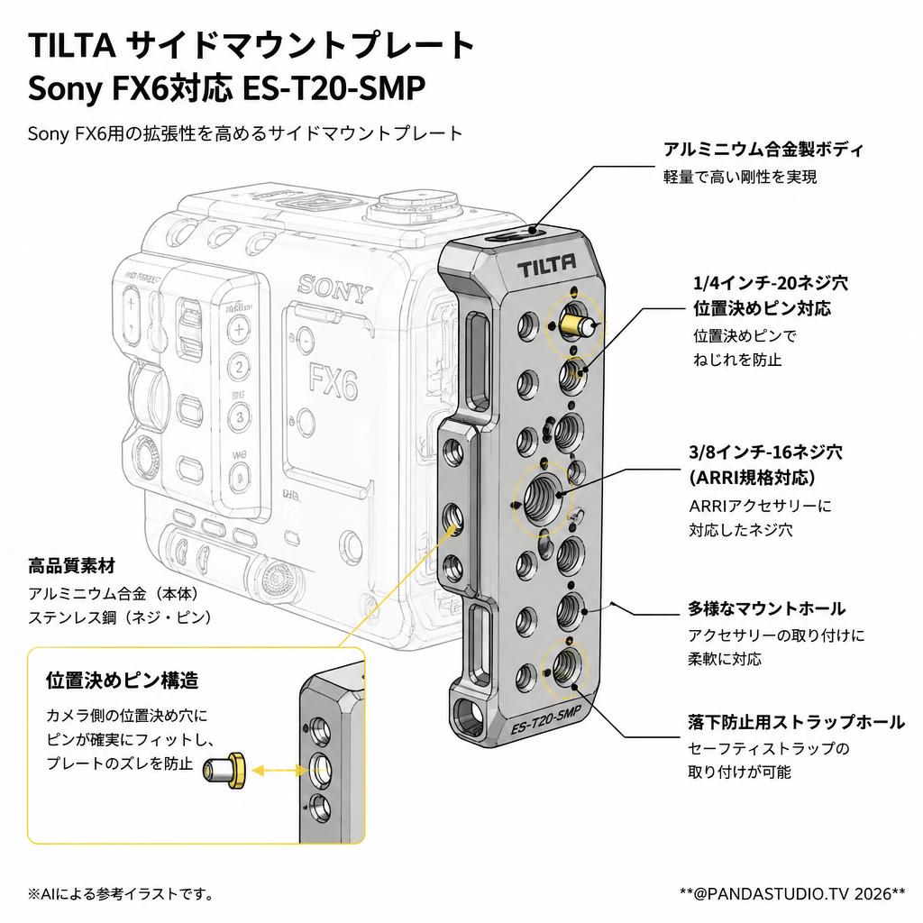 TILTA サイドマウントプレート Sony FX6対応 ES-T20-SMP スペック