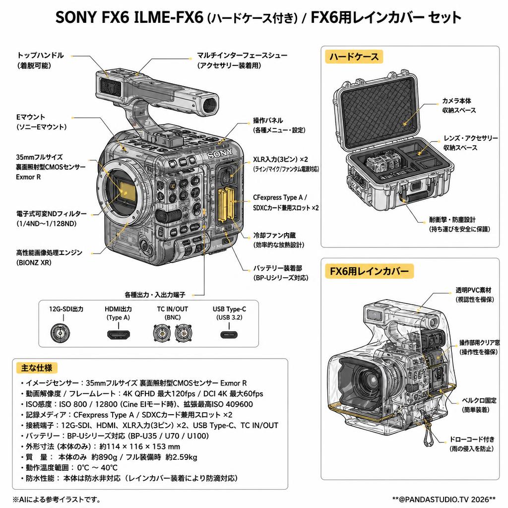SONY FX6  ILME-FX6(ハードケース付き) / FX6用レインカバー セット スペック