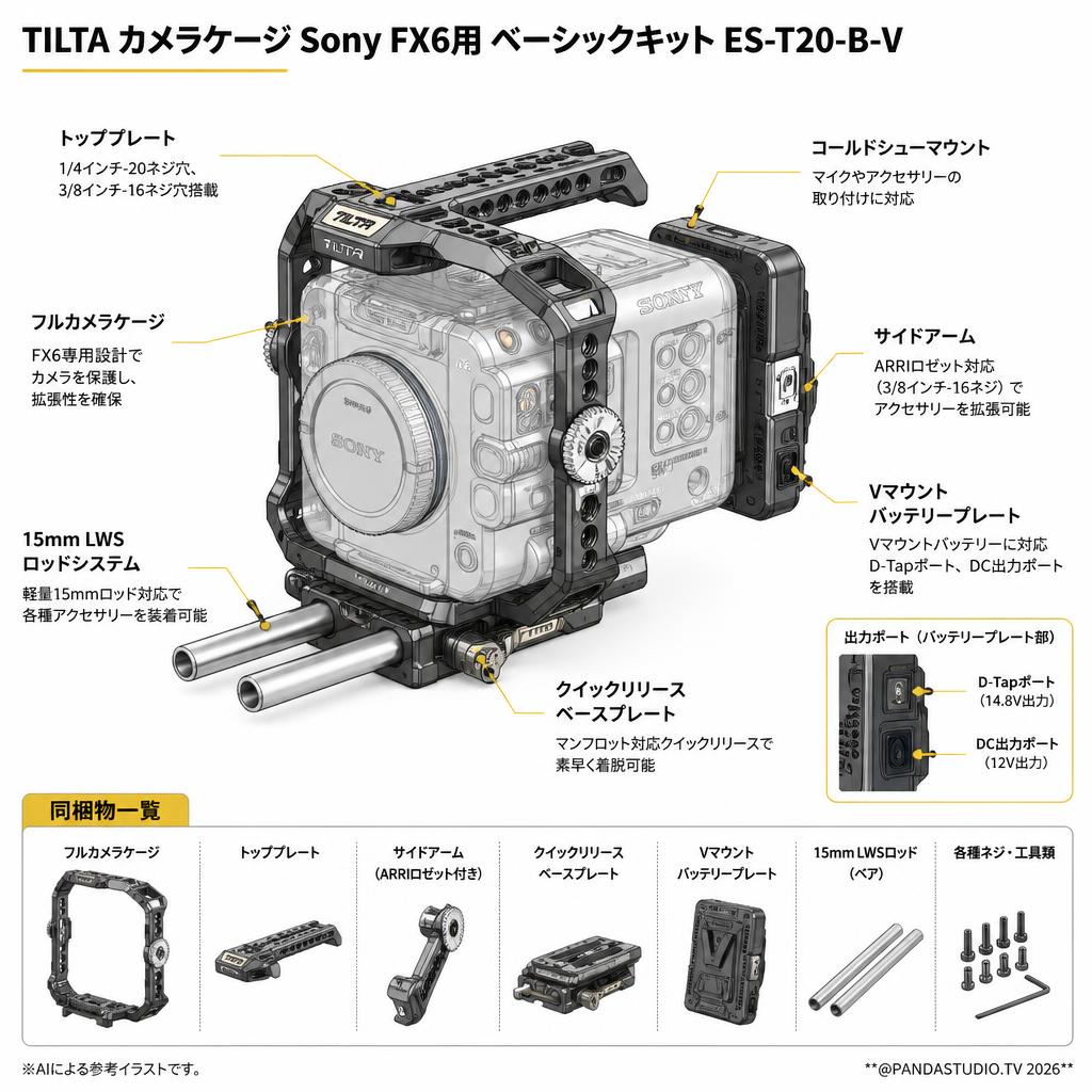 TILTA カメラケージ Sony FX6用 ベーシックキット ES-T20-B-V スペック