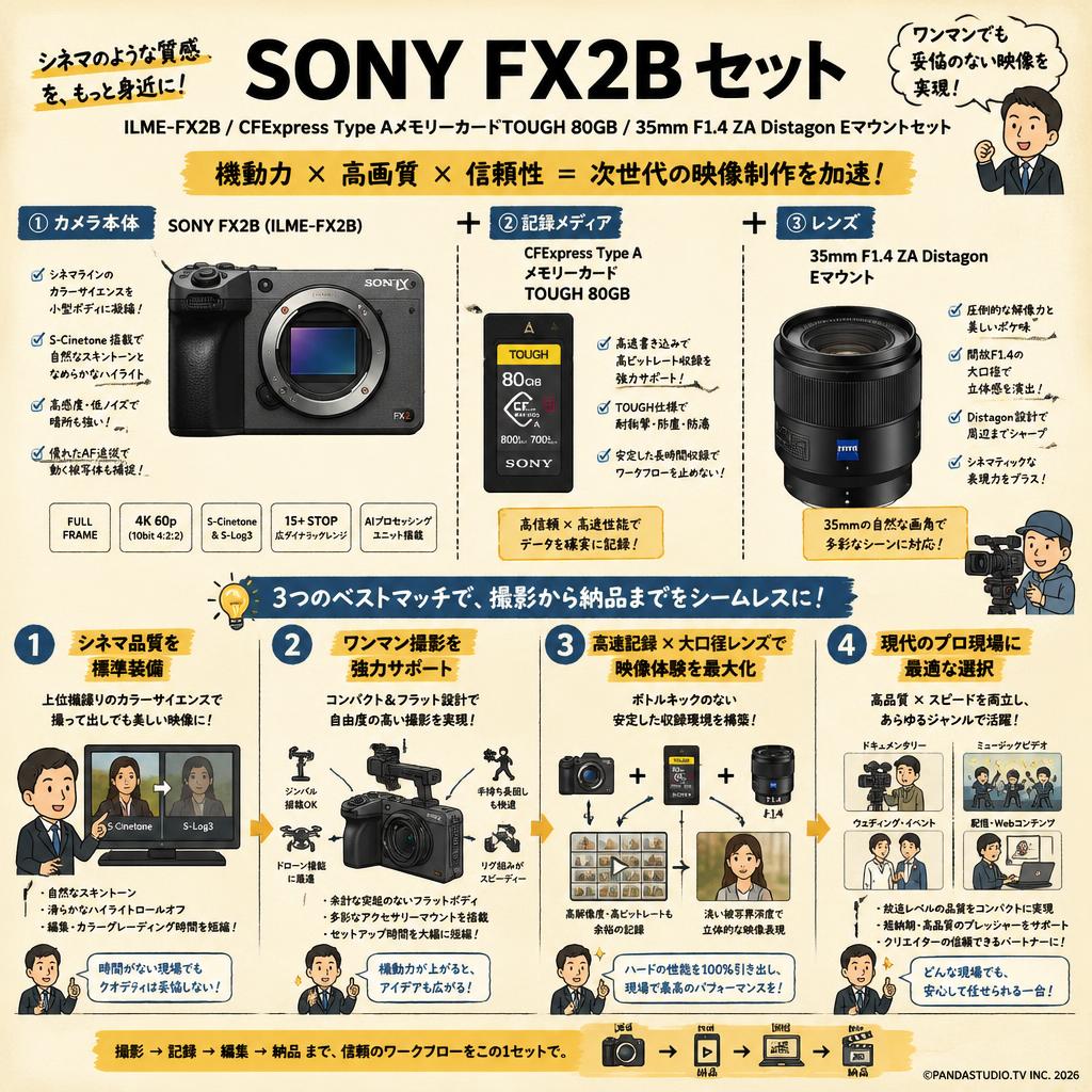 SONY FX2B  ILME-FX2B / CFExpress Type AメモリーカードTOUGH 80GB / 35mm F1.4 ZA Distagon Eマウントセット 概要