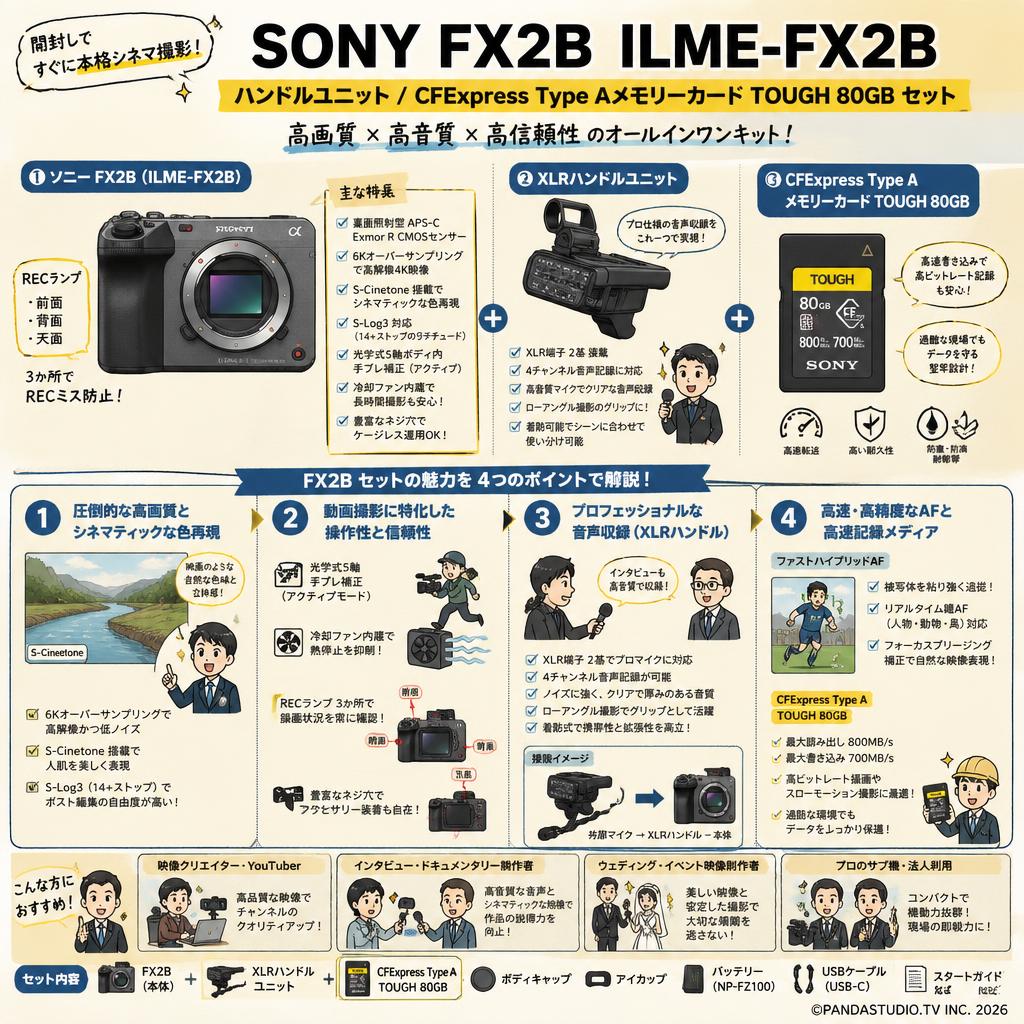 SONY FX2B  ILME-FX2B / ハンドルユニット/ CFExpress Type Aメモリーカード TOUGH 80GB セット 概要