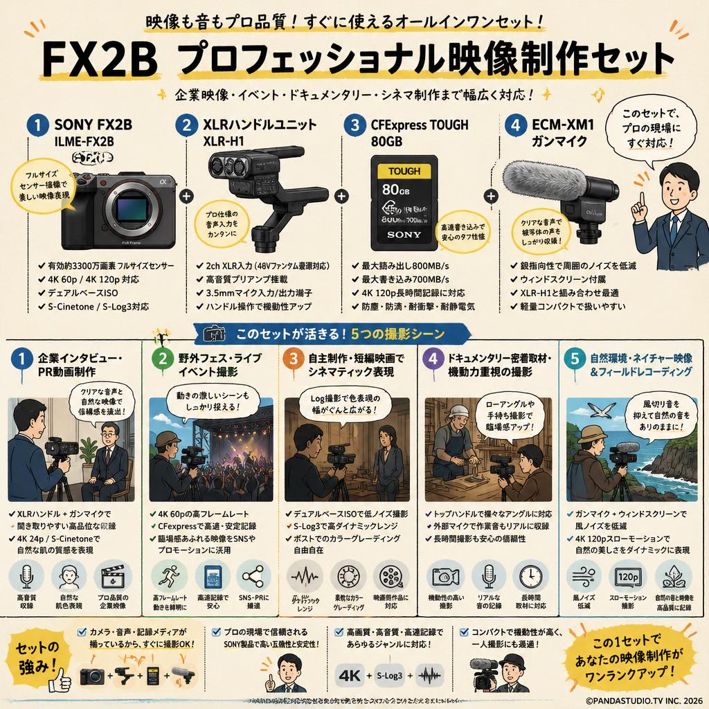 SONY FX2B ILME-FX2B /  XLRハンドルユニット XLR-H1 / CFExpress TOUGH 80GB / ECM-XM1 ガンマイク  セット 用途