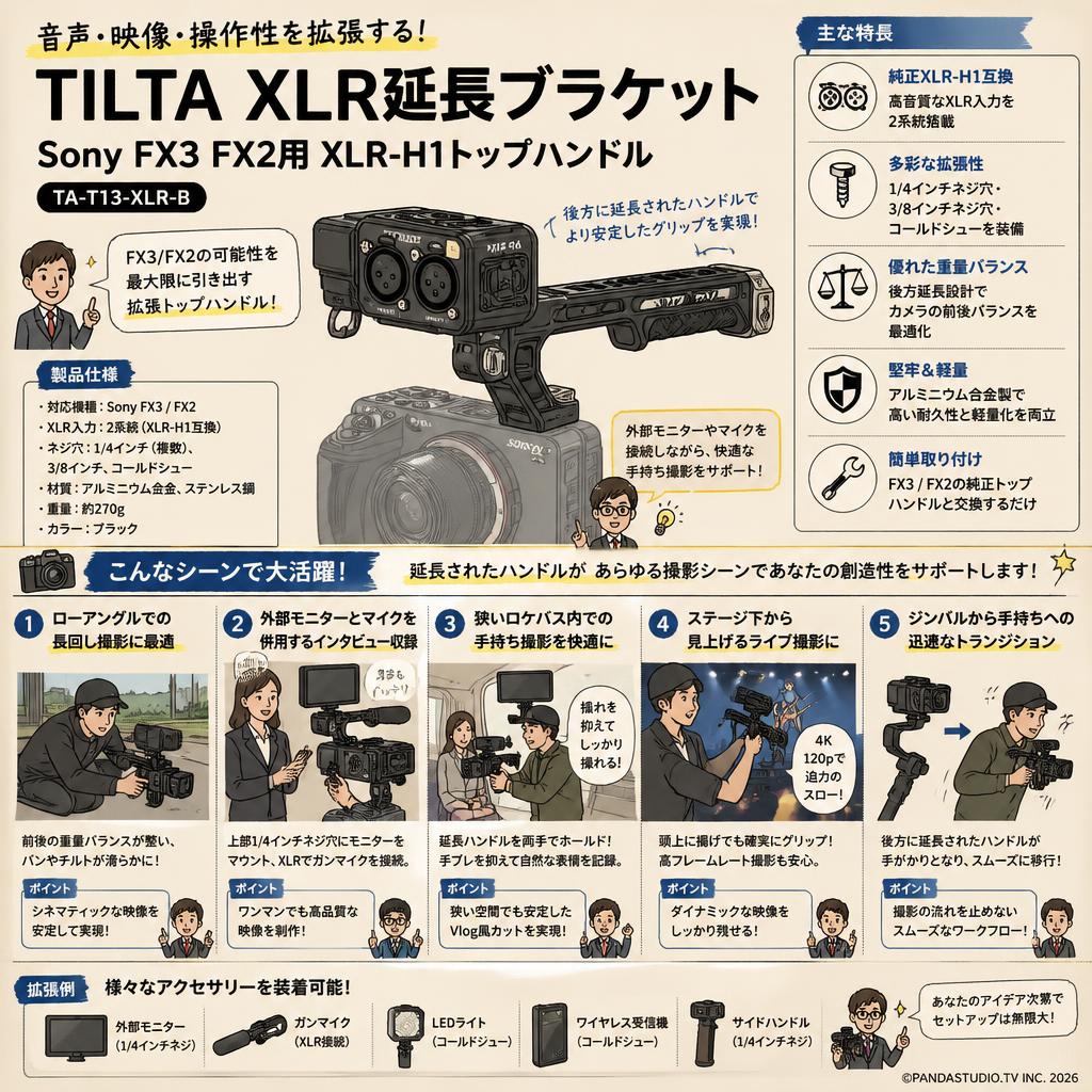 TILTA XLR延長ブラケット Sony FX3 FX2用 XLR-H1トップハンドル　TA-T13-XLR-B 用途