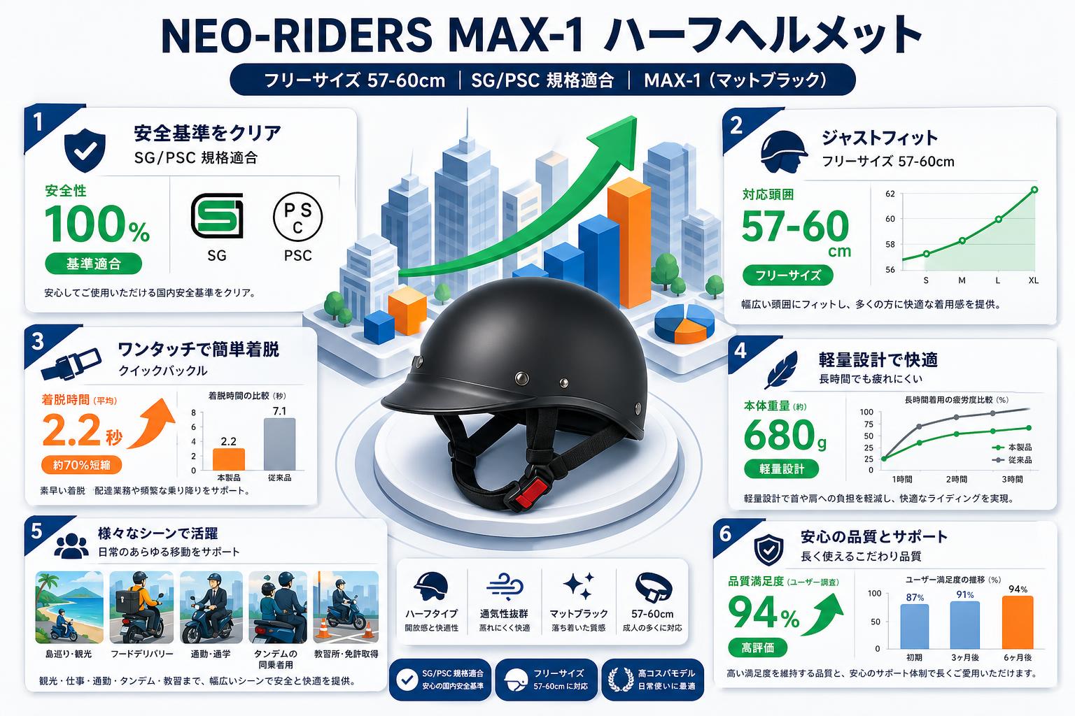 NEO-RIDERS MAX-1 ハーフヘルメット フリーサイズ 57-60cm SG/PSC MAX-1 (マットブラック) 用途