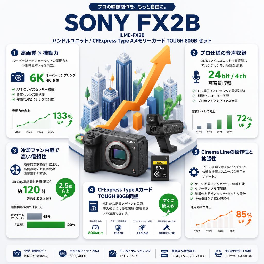 SONY FX2B  ILME-FX2B / ハンドルユニット/ CFExpress Type Aメモリーカード TOUGH 80GB セット セールスポイント