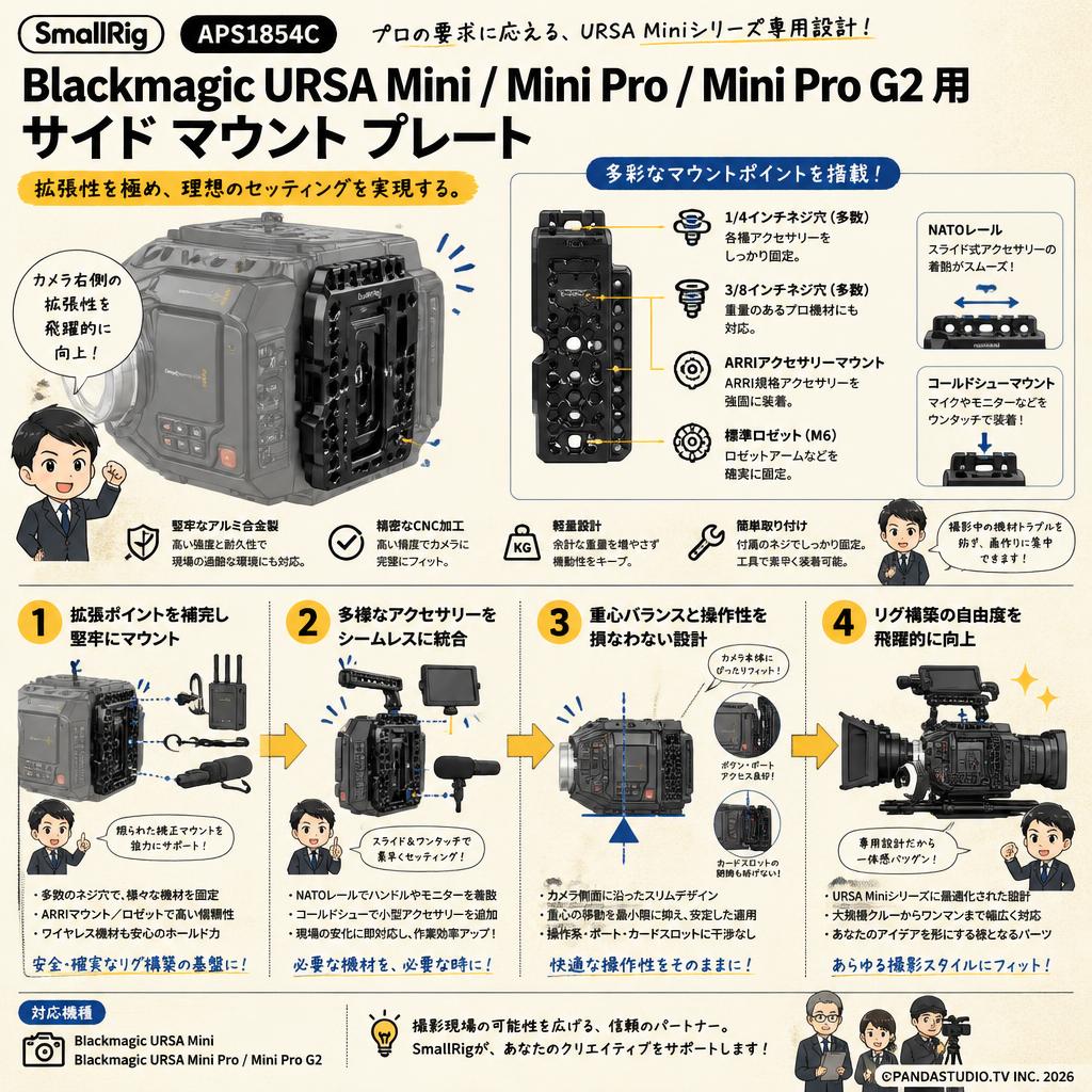 SmallRig APS1854C Blackmagic URSA Mini / Mini Pro / Mini Pro G2 用サイド マウント プレート 概要