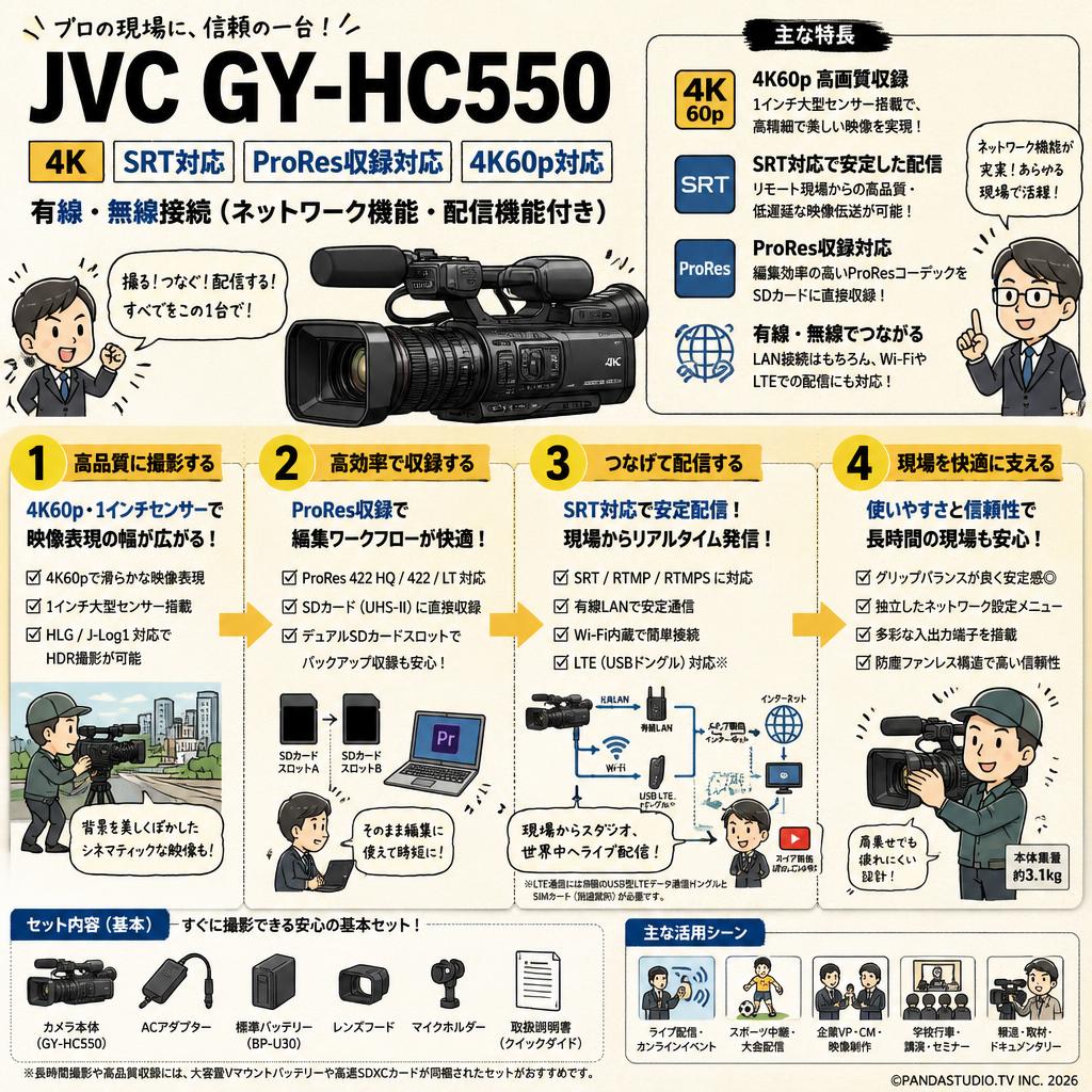JVC GY-HC550 4K SRT対応 ProRes収録対応 4K60p対応 有線・無線接続（ネットワーク機能・配信機能付き） FAQ（よくある質問と答え）