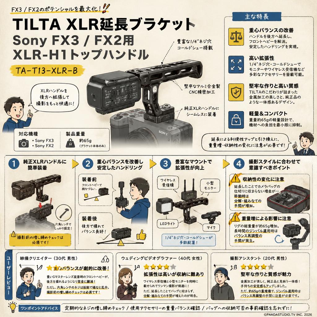 TILTA XLR延長ブラケット Sony FX3 FX2用 XLR-H1トップハンドル　TA-T13-XLR-B インターネット上のお客様の声（評判）