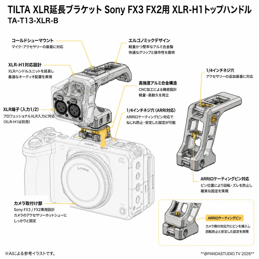 TILTA XLR延長ブラケット Sony FX3 FX2用 XLR-H1トップハンドル　TA-T13-XLR-B スペック