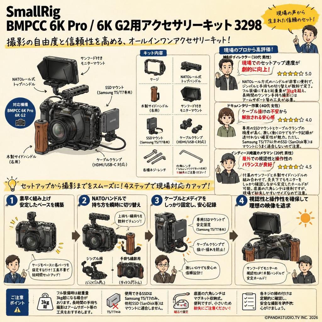 SmallRig BMPCC 6K Pro / 6K G2用アクセサリーキット 3298 インターネット上のお客様の声（評判）