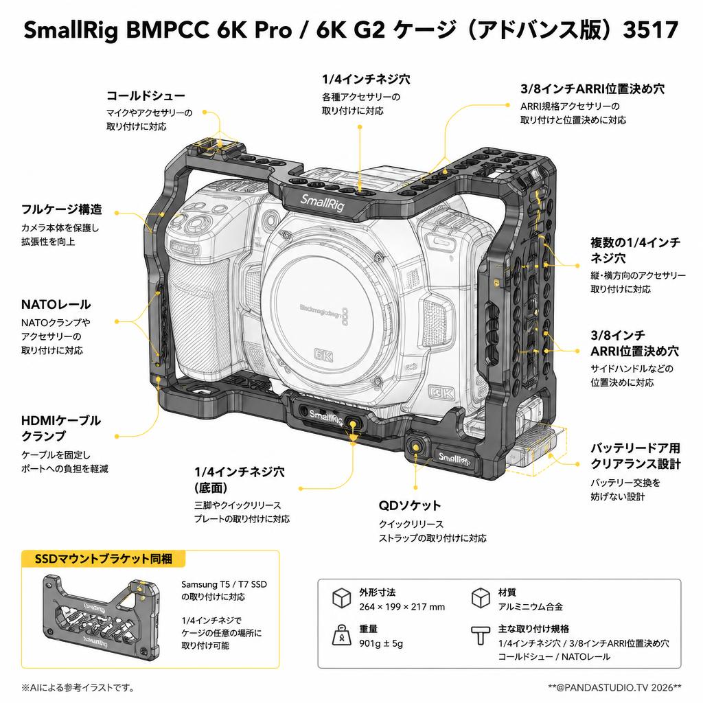 SmallRig BMPCC 6K Pro / 6K G2 ケージ（アドバンス版）3517 スペック
