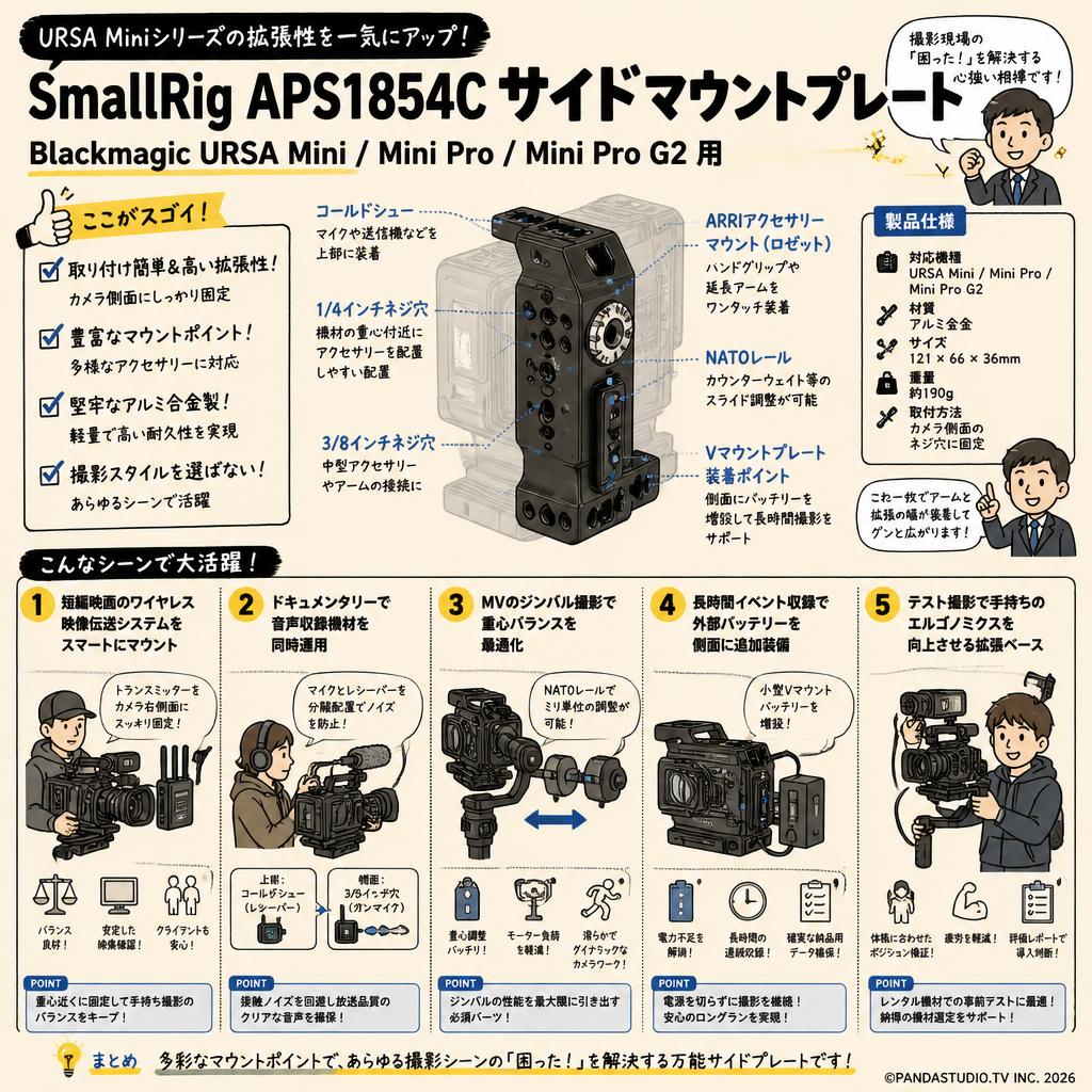 SmallRig APS1854C Blackmagic URSA Mini / Mini Pro / Mini Pro G2 用サイド マウント プレート 用途