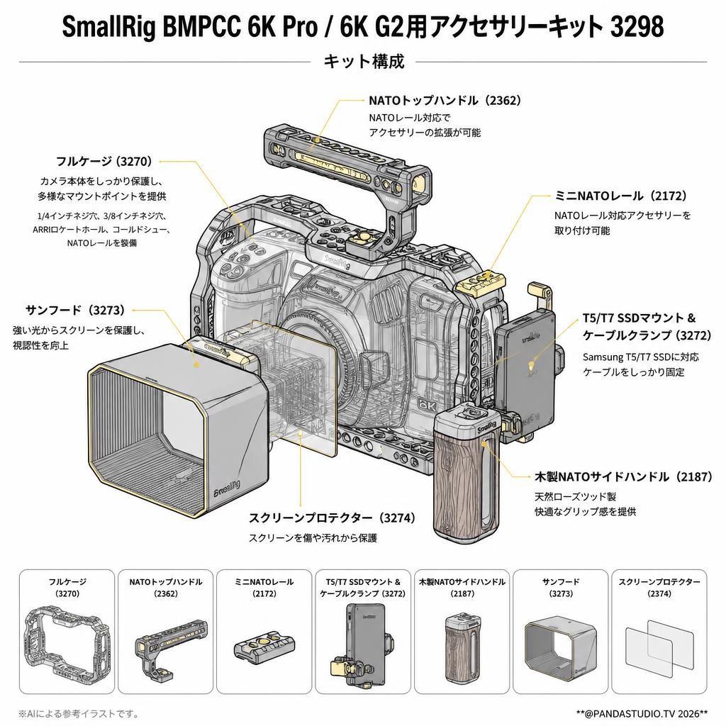 SmallRig BMPCC 6K Pro / 6K G2用アクセサリーキット 3298 スペック