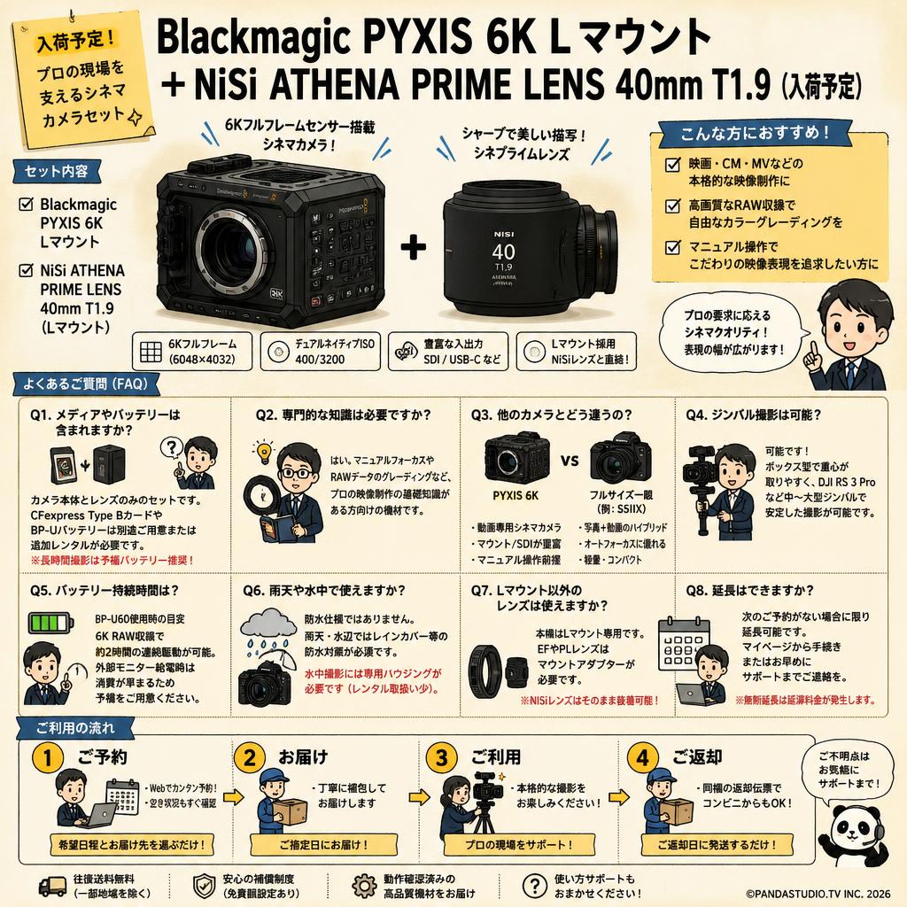 Blackmagic PYXIS 6K Lマウント ＋ NiSi ATHENA PRIME LENS 40mm T1.9（入荷予定） FAQ（よくある質問と答え）