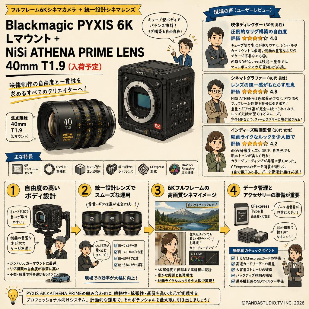Blackmagic PYXIS 6K Lマウント ＋ NiSi ATHENA PRIME LENS 40mm T1.9（入荷予定） インターネット上のお客様の声（評判）