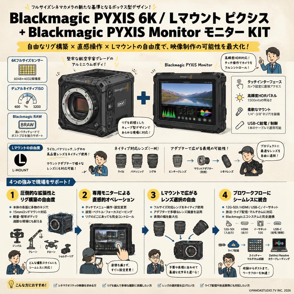 Blackmagic PYXIS 6K / Lマウント ピクシス + Blackmagic PYXIS Monitor モニター KIT 概要