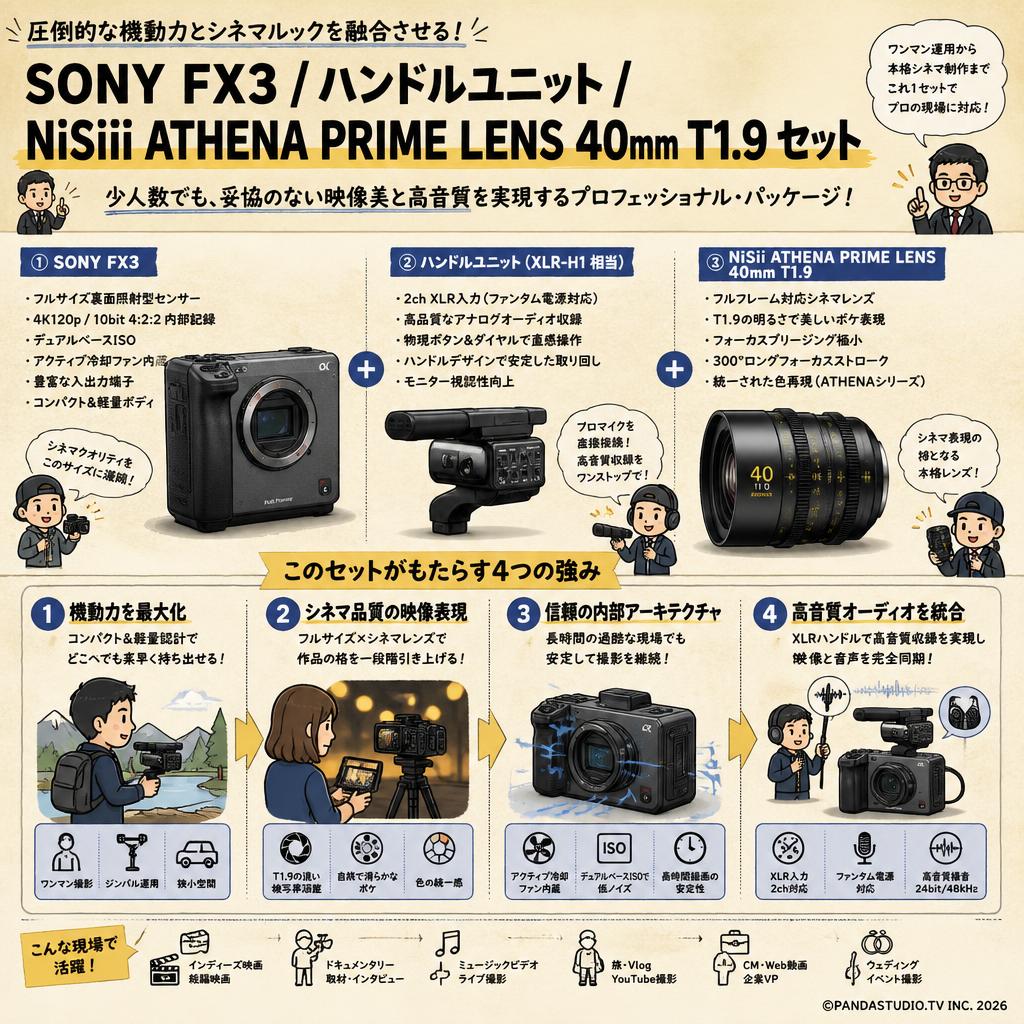 SONY FX3 /ハンドルユニット/ NiSii ATHENA PRIME LENS  40mm T1.9 セット 概要