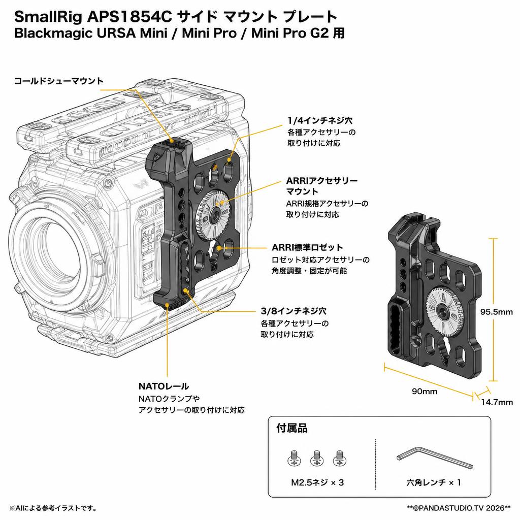 SmallRig APS1854C Blackmagic URSA Mini / Mini Pro / Mini Pro G2 用サイド マウント プレート スペック
