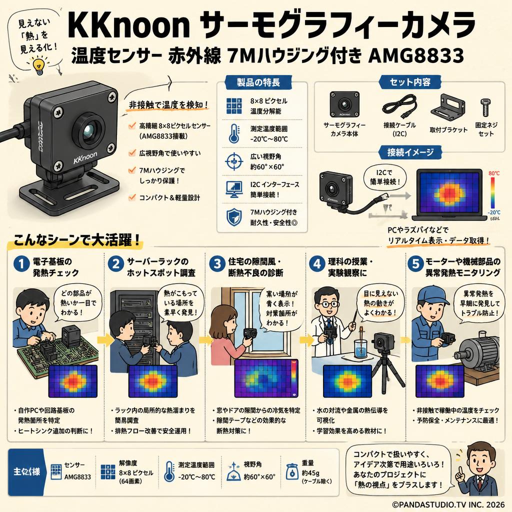 KKnoon サーモグラフィーカメラ 温度センサー 赤外線 7Mハウジング付き AMG8833 用途