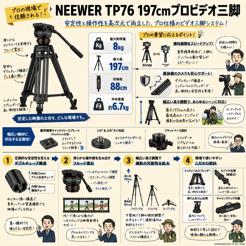NEEWER TP76 197cmプロビデオ三脚 概要