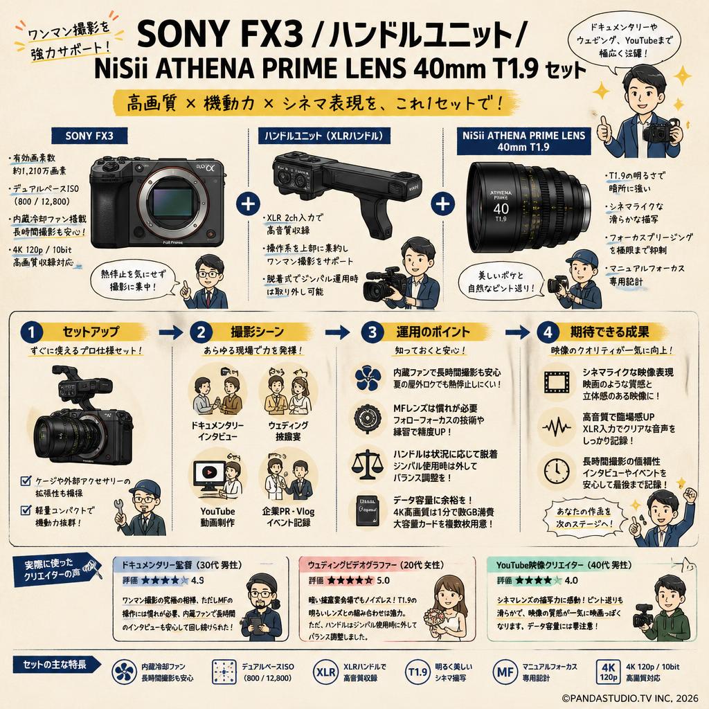 SONY FX3 /ハンドルユニット/ NiSii ATHENA PRIME LENS  40mm T1.9 セット インターネット上のお客様の声（評判）