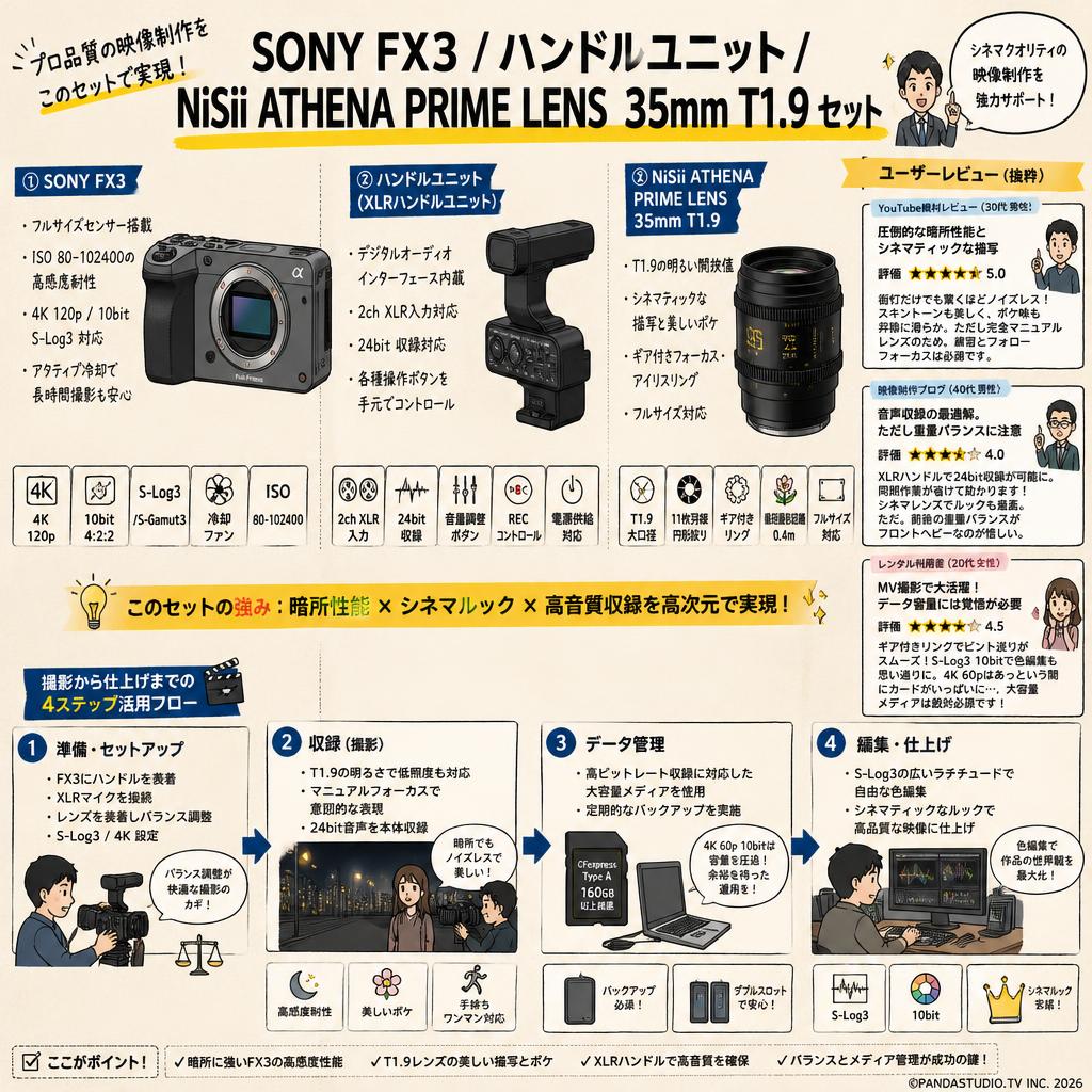SONY FX3 / ハンドルユニット / NiSii ATHENA PRIME LENS  35mm T1.9 セット インターネット上のお客様の声（評判）