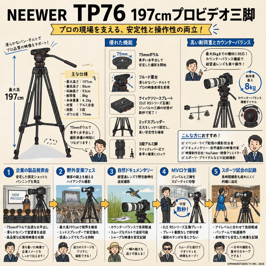 NEEWER TP76 197cmプロビデオ三脚 用途