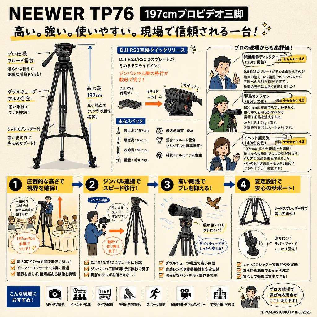 NEEWER TP76 197cmプロビデオ三脚 インターネット上のお客様の声（評判）