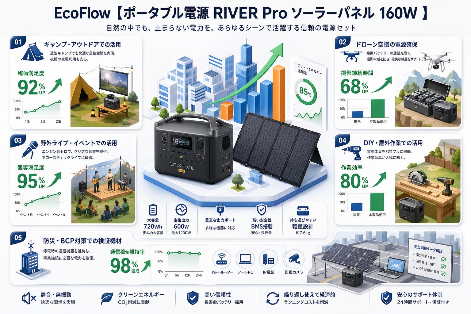 EcoFlow 【ポータブル電源 RIVER Pro ソーラーパネル 160W 】 用途