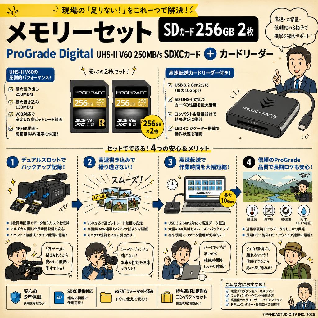 【メモリーセット SDカード 256GB 2枚】ProGrade Digital 256GB UHS-II V60 250MB/s SDXCカード ＋ カードリーダー おもな対象のお客様