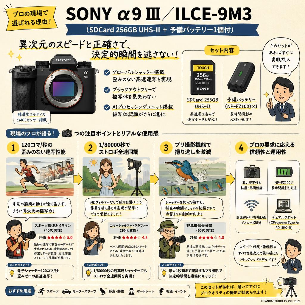 SONY α9 III／ ILCE-9M3 （SDCard 256GB UHS-II ＋ 予備バッテリー1個付） インターネット上のお客様の声（評判）