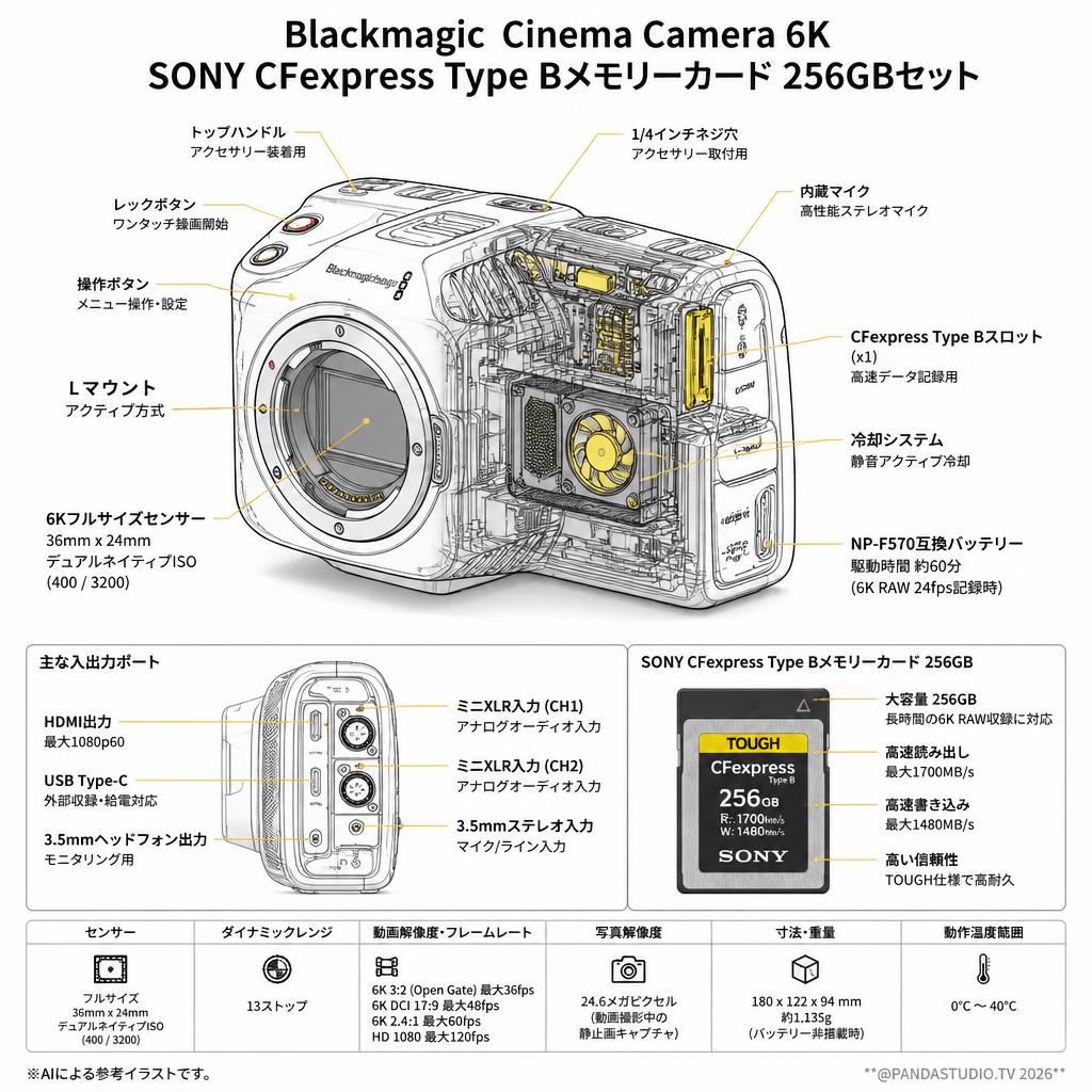 Blackmagic  Cinema Camera 6K /SONY CFexpress Type Bメモリーカード 256GBセット スペック